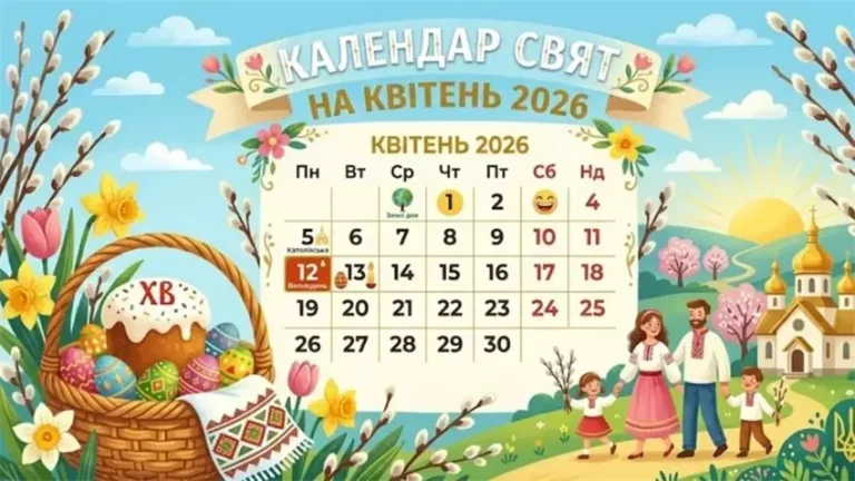 Календар свят та вихідних в Україні на квітень 2026 року